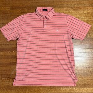 Southern Marsh Men's Coral Stripe Short Sleeve Polo Shirt Size XL